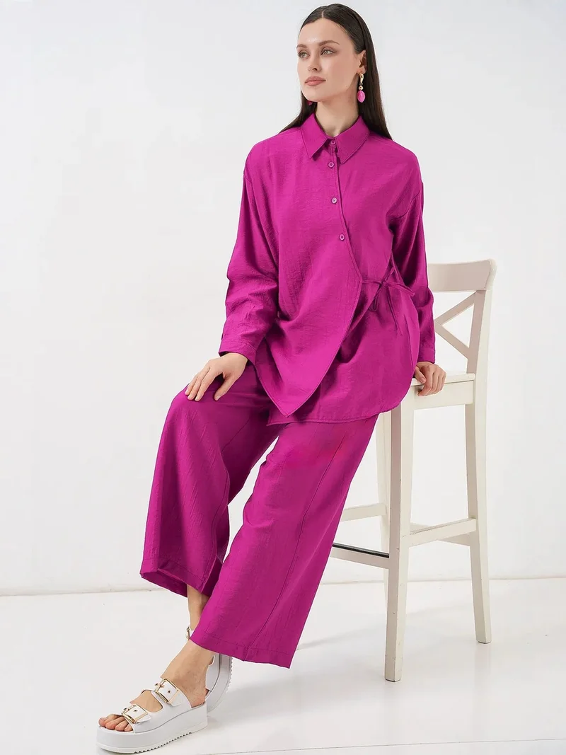 BIG DART BDART Tie Detail Shirt Collar Tunic-Pants Set