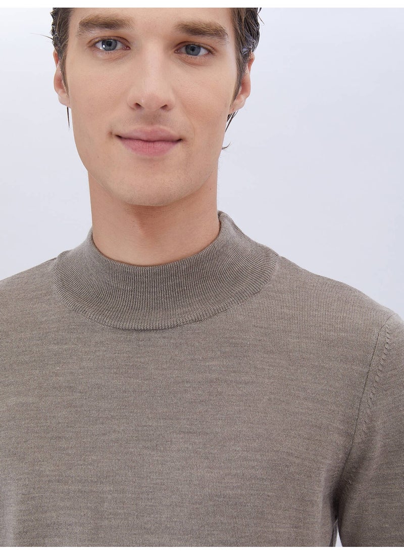Kip - Mink Half Turtleneck Plain Knit Wool Blend Sweater - Image 1