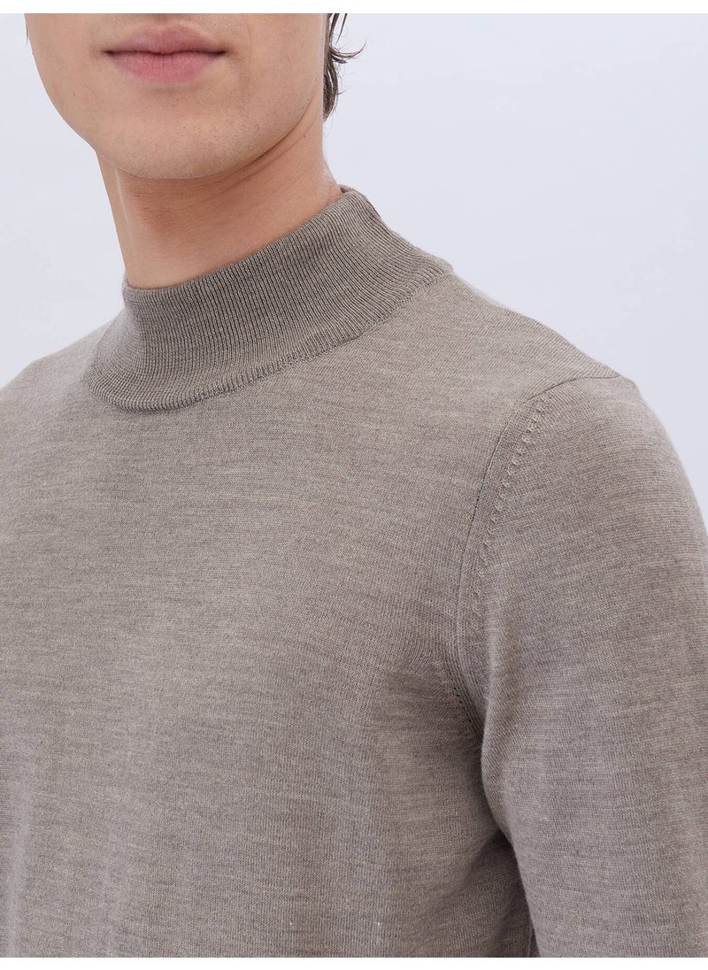 Kip - Mink Half Turtleneck Plain Knit Wool Blend Sweater - Image 1