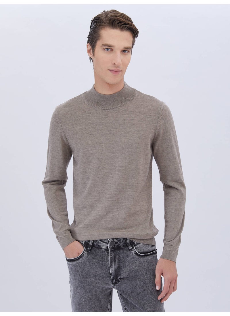 Kip - Mink Half Turtleneck Plain Knit Wool Blend Sweater - Image 1