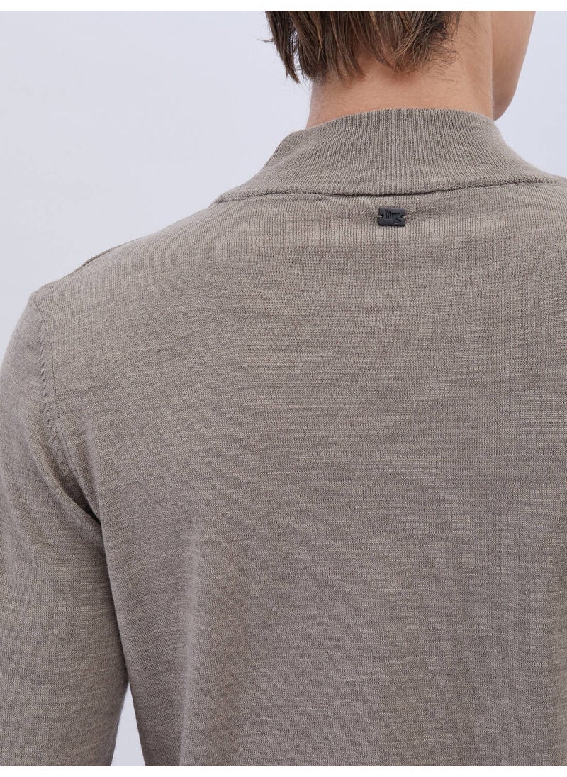 Kip - Mink Half Turtleneck Plain Knit Wool Blend Sweater - Image 1
