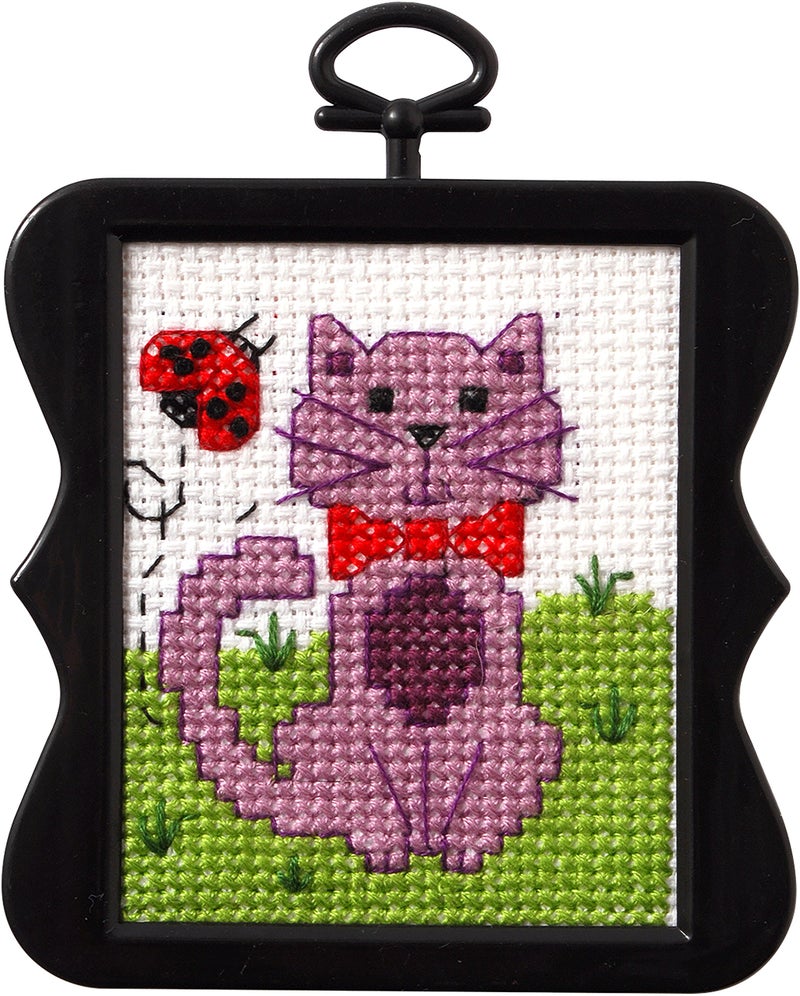 Bucilla Beginner Mini My First Cross Stitch Kit, 3", Cat, 3" - Image 2