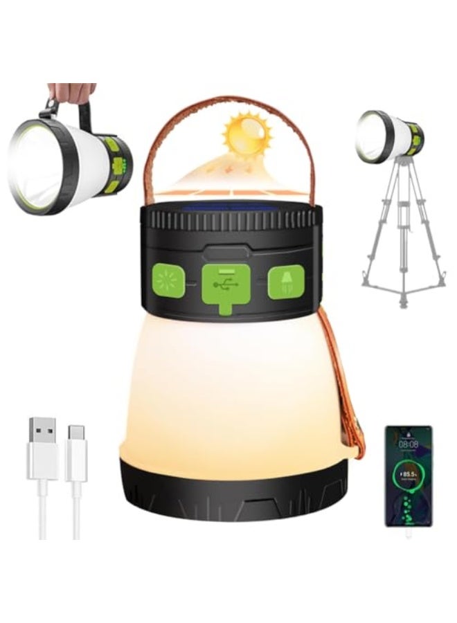 مصباح تخييم rechargeable، 2000 لومن، 40 ساعة، بطارية بسعة 8000 مللي أمبير تعمل بالطاقة الشمسية مع ضوء أبيض دافئ، 8 أوضاع إضاءة، ضوء محمول في الهواء الطلق للتخييم، والتجول، وصيد السمك، وحالات الطوارئ - Image 1