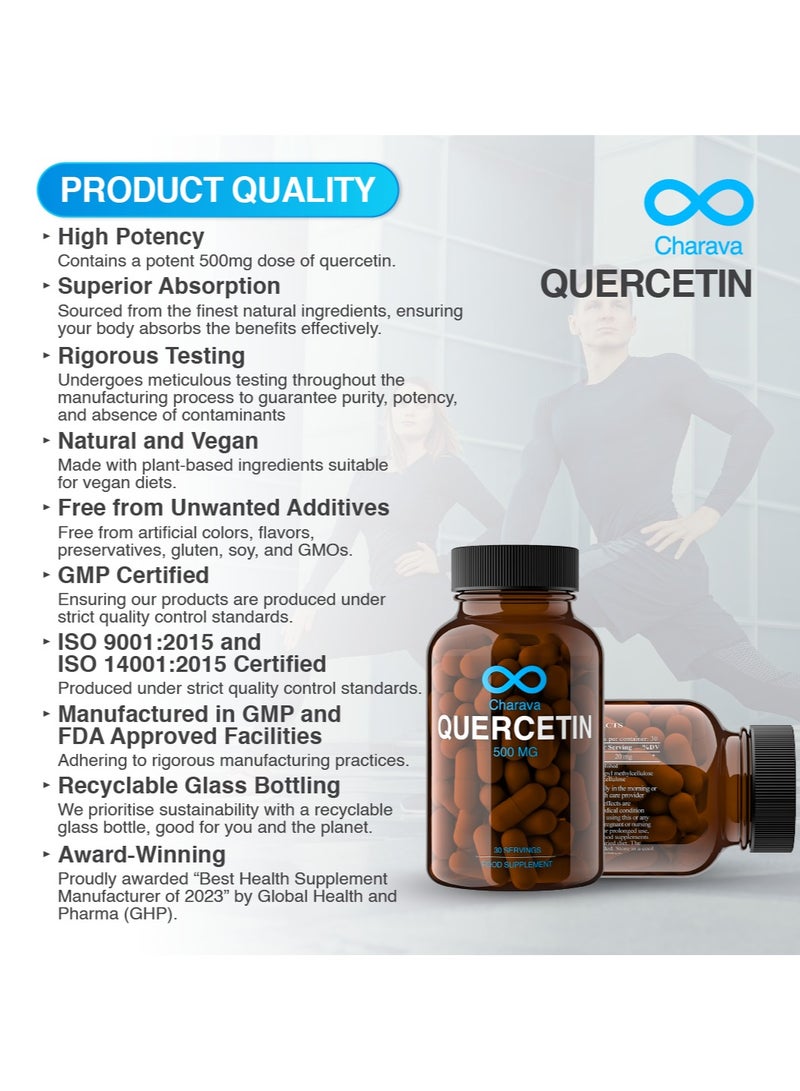 شارافا كيرسيتين 500 ملغ | مكمل عالي القوة | 30 جرعة | معتمد في المملكة المتحدة | مختبر من طرف ثالث | علامة تجارية موثوقة | 30 كبسولة - Image 2