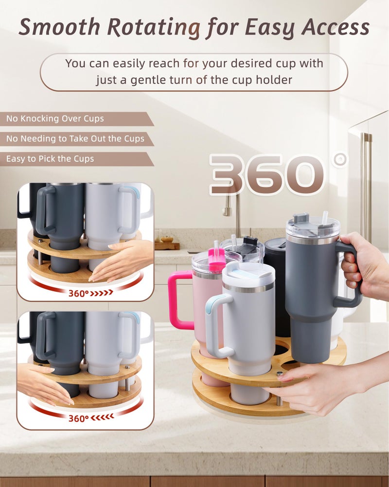 FAITIO Rotating Wood Tumbler Organizer, 30 oz 40 oz Spinning Turnable Tumblers Holder, 360Â° Rotatable 7 Large Cups Bottle Tumbler Storage Display Stand, Rotate Syrup Organizer for Cabinet Countertop - Image 2