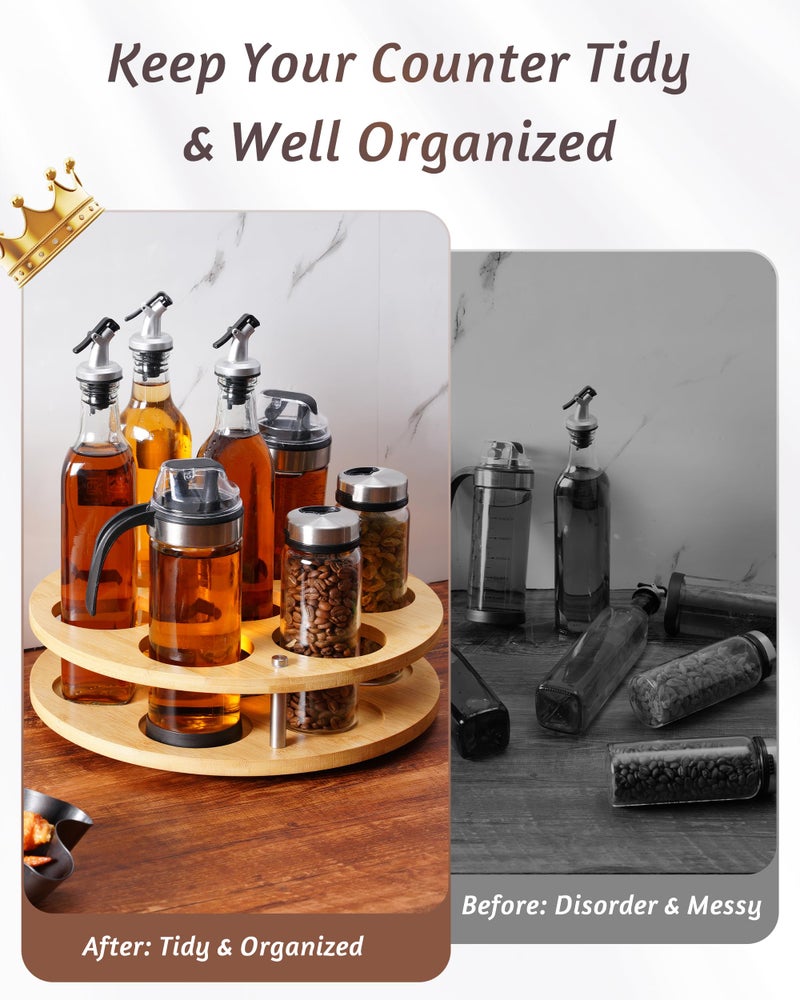 FAITIO Rotating Wood Tumbler Organizer, 30 oz 40 oz Spinning Turnable Tumblers Holder, 360Â° Rotatable 7 Large Cups Bottle Tumbler Storage Display Stand, Rotate Syrup Organizer for Cabinet Countertop - Image 4