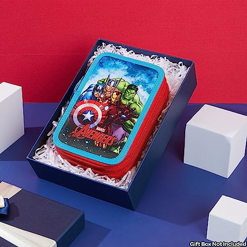 Marvel Pencil Case with Stationery Included School Supplies Filled Large Pencil Case Multiple Compartments Colouring Pencils Pens Boys Stationery Set Gifts for Boys Avengers Triple Zip - Image 3