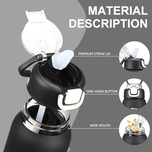 chunmo 32 oz Glass Water Bottles with 2 Lids-Handle Spout Lid & Straw Lid, 1 Liter Motivational Borosilicate Water Bottle with Time Marker and Silicone Sleeve,Leakproof-Black-1 Pack - Image 5