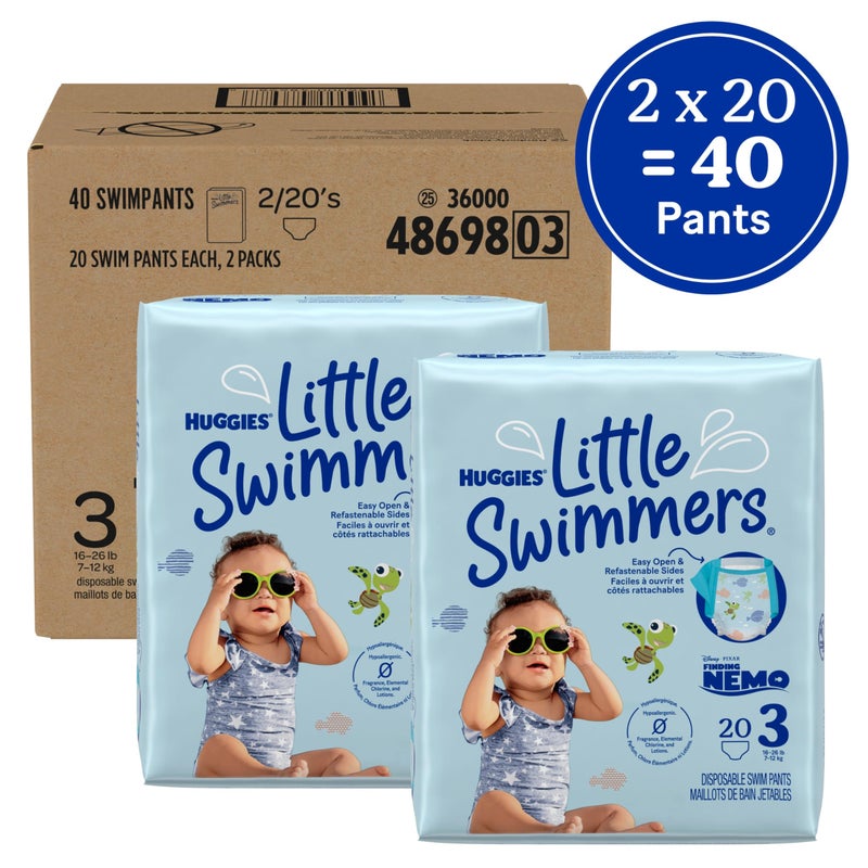 Huggies Little Swimmers Disposable Swim Diapers, Size 3 (16-26 lbs), 40 Ct (2 packs of 20), Packaging May Vary - Image 2