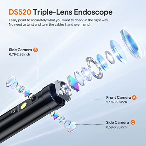 DEPSTECH Triple Lens Borescope Tool, DEPSTECH 5" IPS Screen Endoscope Camera with Lights, 1080P Sewer Inspection Camera & Split Screen, 180° Rotation, IP67 Snake Cable, Gadget for Automotive Mechanical Repair - Image 4