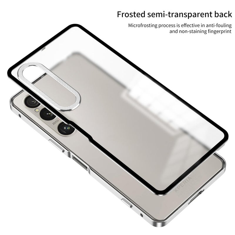 erorex For Sony Xperia 1 VII Snap Buckle Metal Frame Frosted Phone Case(Silver) - Image 5