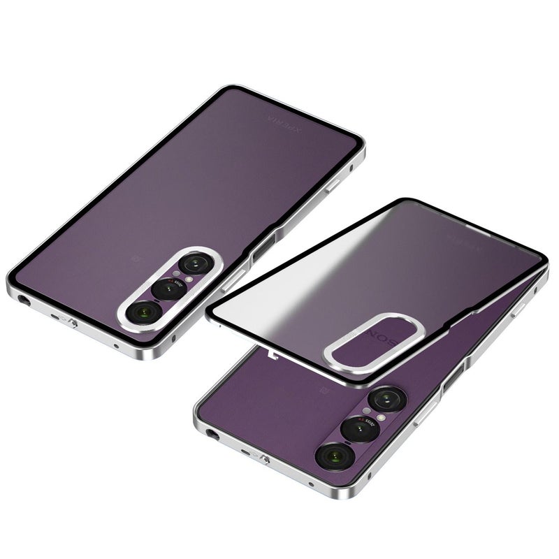 erorex For Sony Xperia 1 VII Snap Buckle Metal Frame Frosted Phone Case(Silver) - Image 1