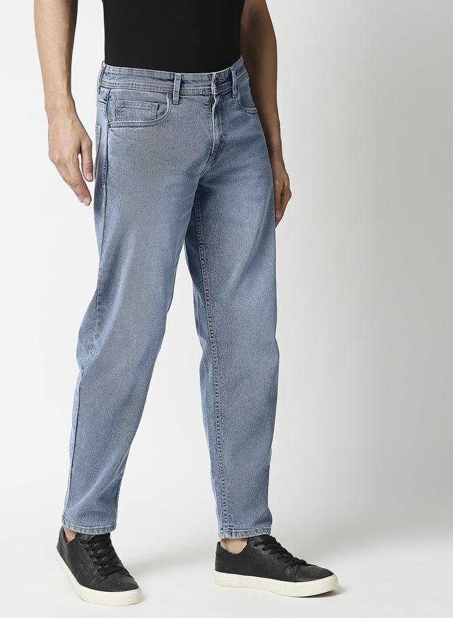 HIGH STAR Men's Blue 100% Cotton Solid Pattern Full Length Relaxed Jeans  - Image 2