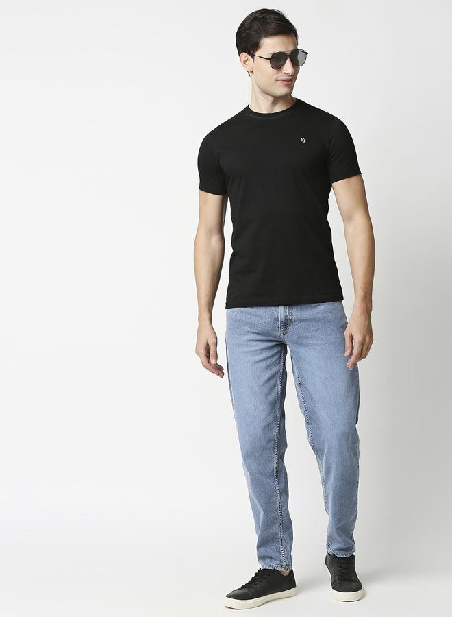 HIGH STAR Men's Blue 100% Cotton Solid Pattern Full Length Relaxed Jeans  - Image 1