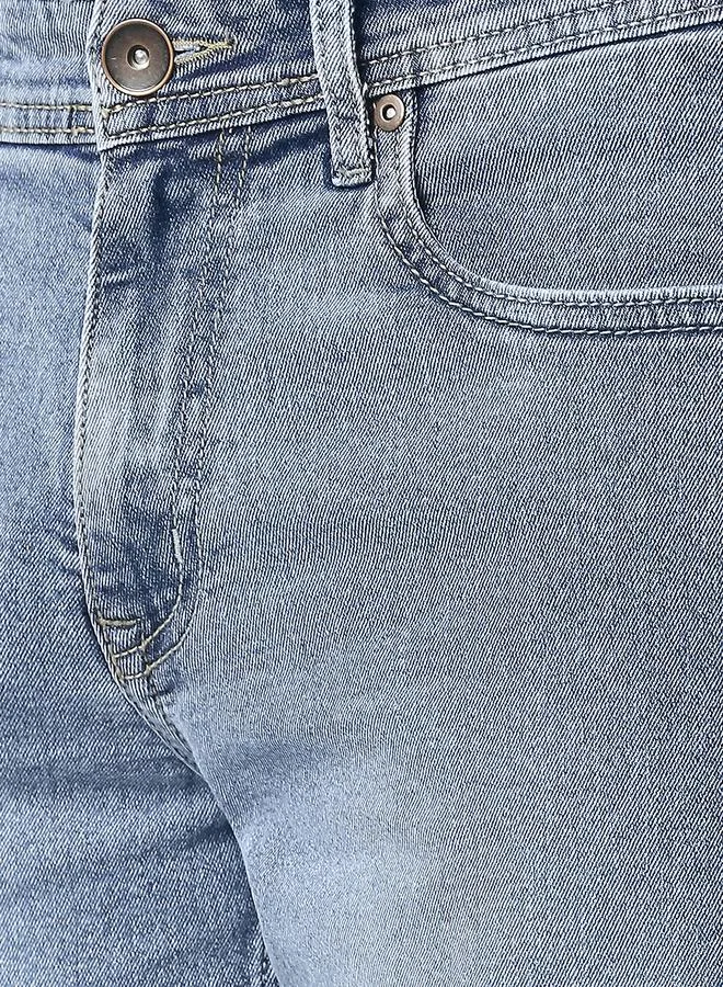 HIGH STAR Men's Blue 100% Cotton Solid Pattern Full Length Relaxed Jeans