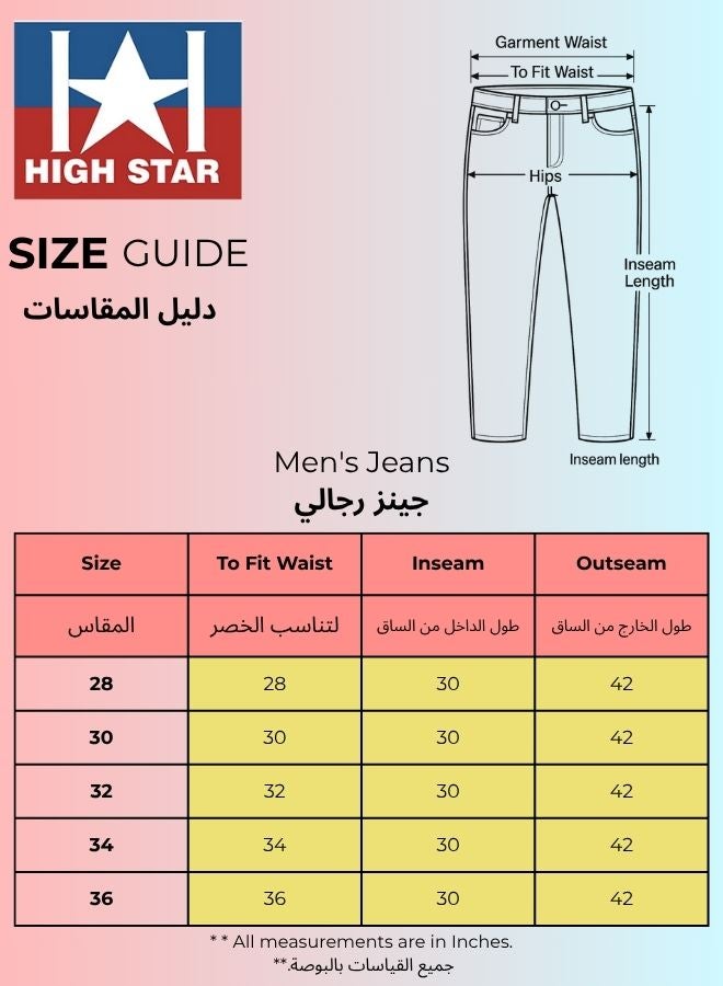 HIGH STAR Men's Blue 100% Cotton Solid Pattern Full Length Relaxed Jeans  - Image 4