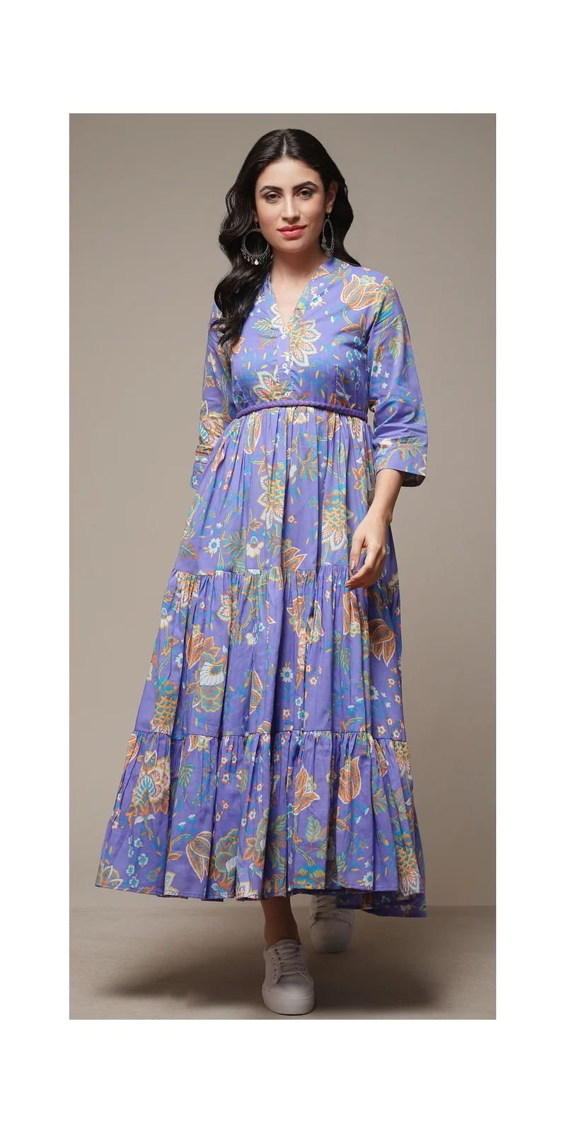 بيبا فستان مطبوع بطبقات من القطن البنفسجي