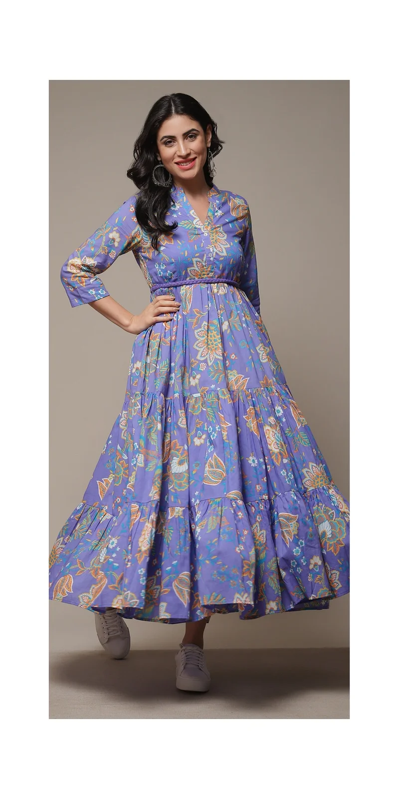 بيبا فستان مطبوع بطبقات من القطن البنفسجي