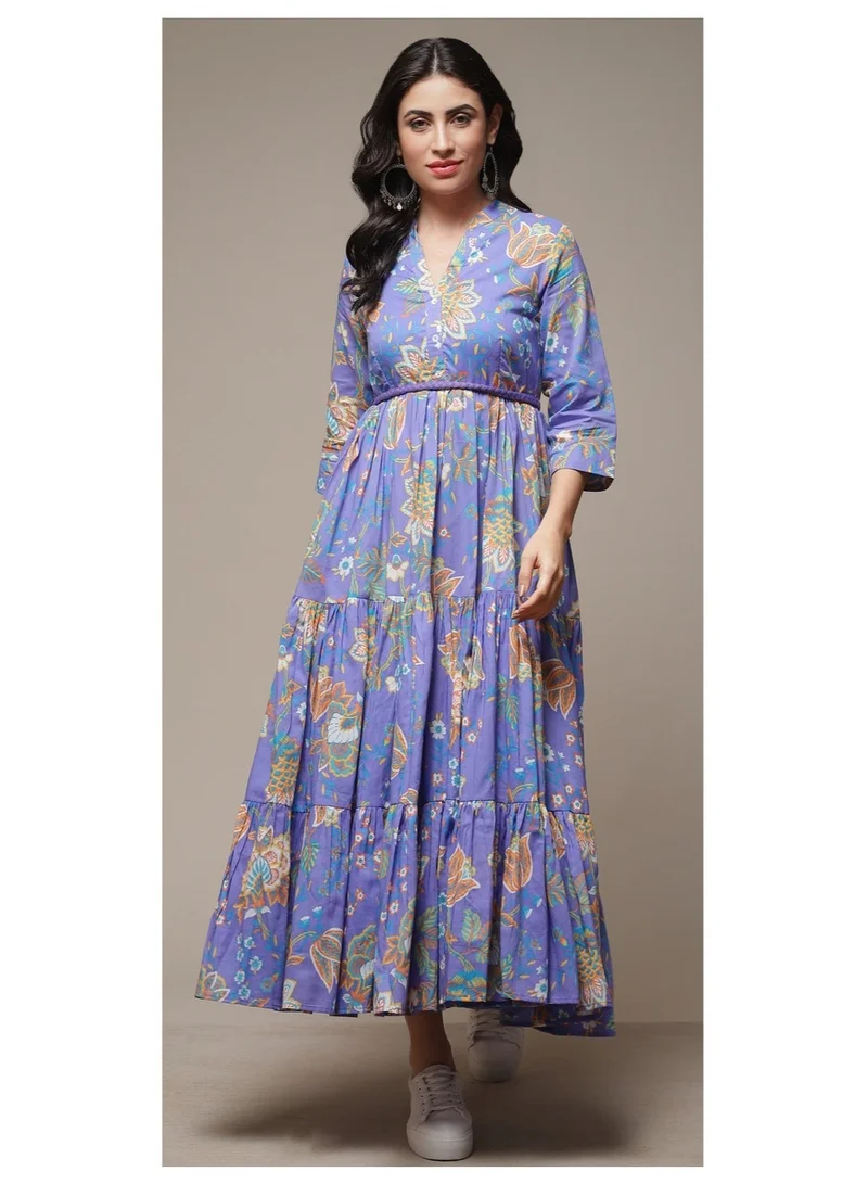 بيبا فستان مطبوع بطبقات من القطن البنفسجي