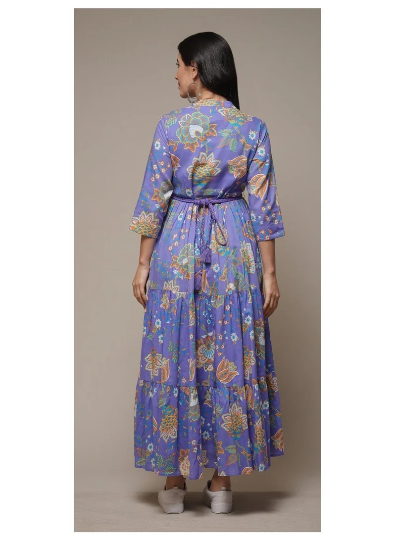 Biba  Lilac Cotton Tiered Printed Dress for Women | Best Price UAE