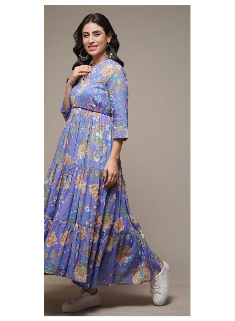 Biba  Lilac Cotton Tiered Printed Dress for Women | Best Price UAE
