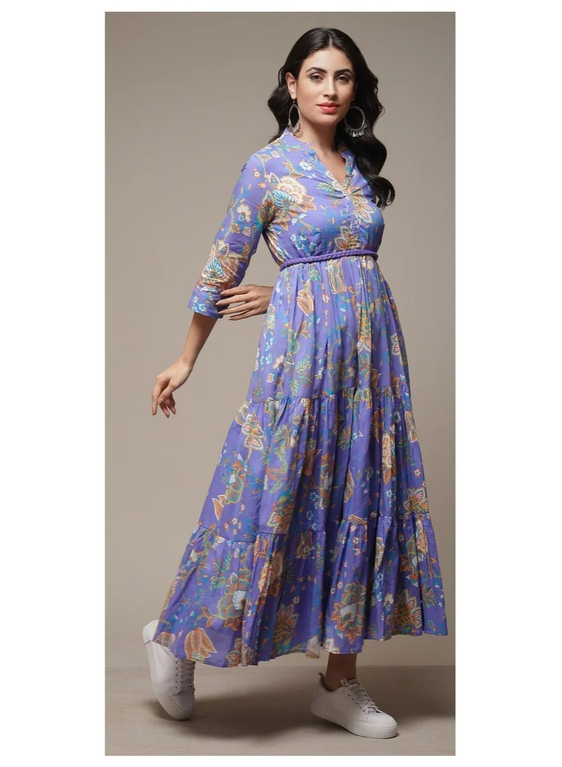 Biba  Lilac Cotton Tiered Printed Dress for Women | Best Price UAE
