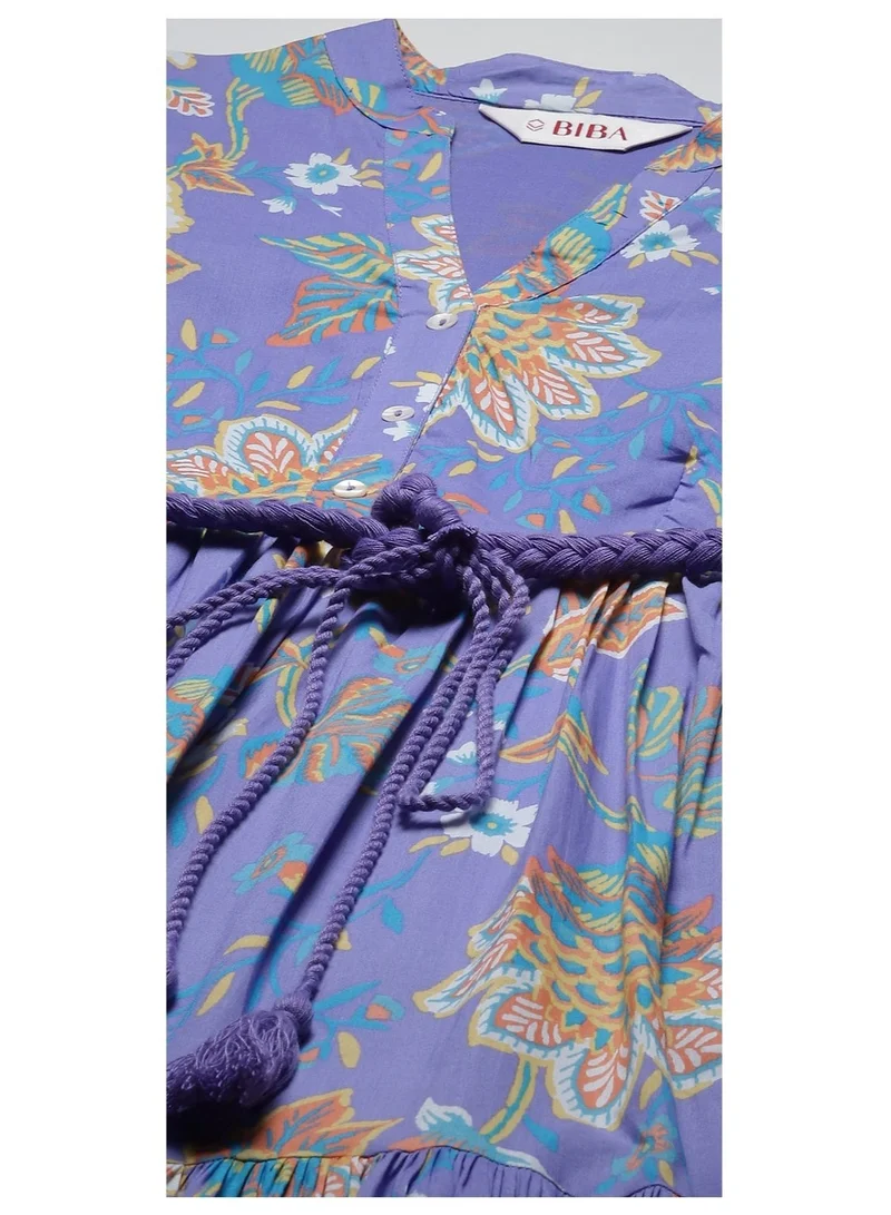 Biba  Lilac Cotton Tiered Printed Dress for Women | Best Price UAE