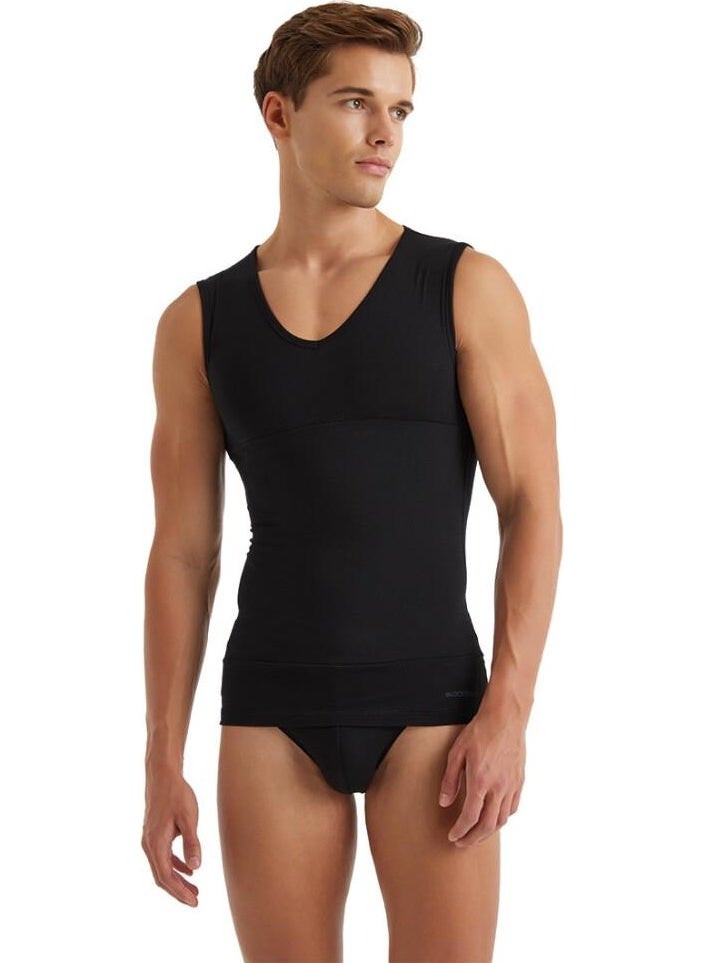 KLY Men's Zero Sleeve V Neck Black Corset Undershirt C8T0N2O9  - Image 1