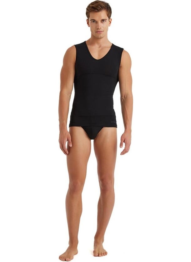 KLY Men's Zero Sleeve V Neck Black Corset Undershirt C8T0N2O9  - Image 2