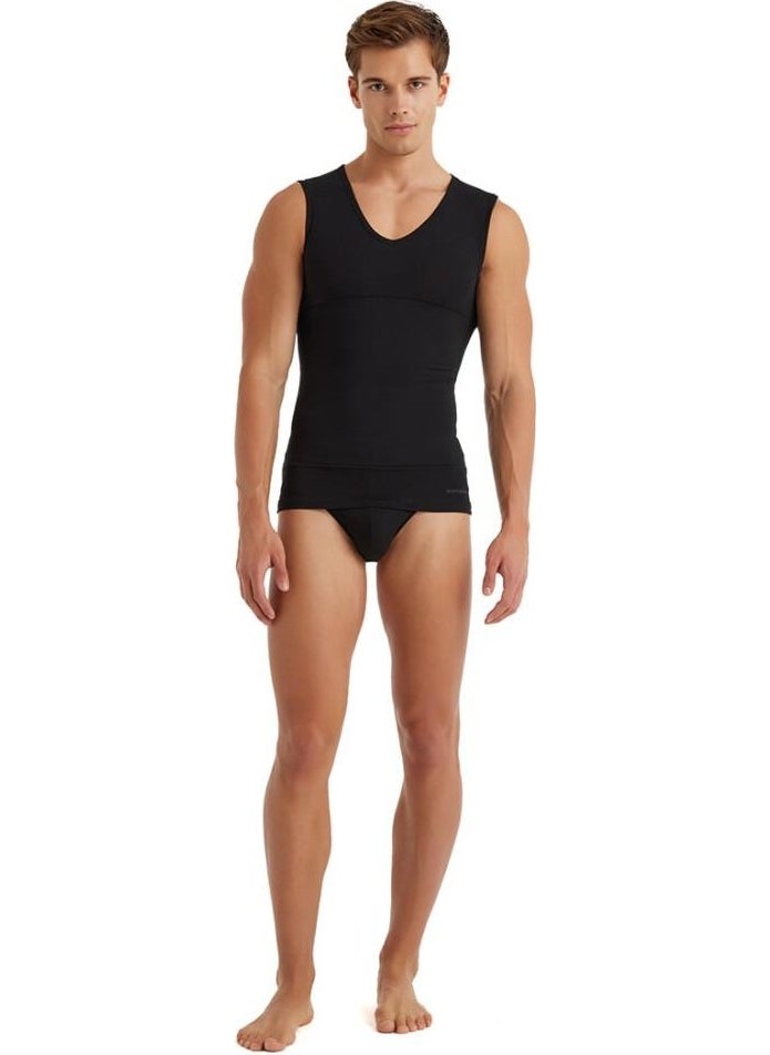 KLY Men's Zero Sleeve V Neck Black Corset Undershirt C8T0N2O9  - Image 2