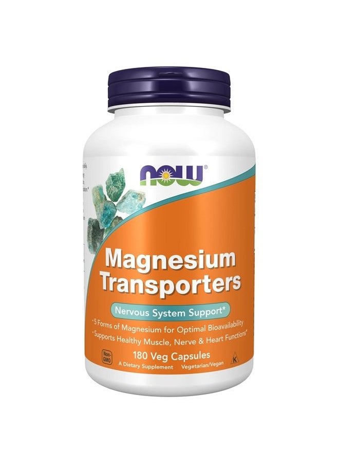 now - Supplements, Magnesium Transporters with 5 Forms of Magnesium for Optimal Bioavailability, 180 Veg Capsules - Image 1