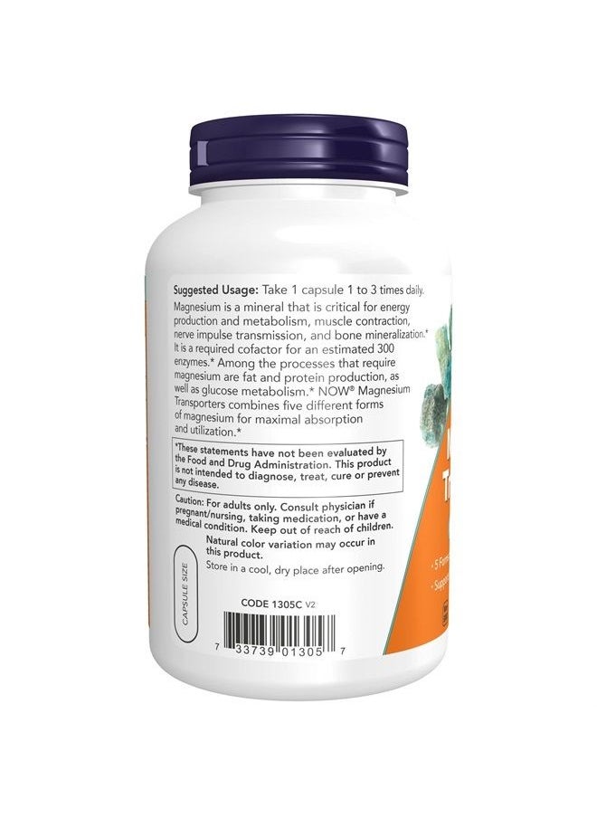 now - Supplements, Magnesium Transporters with 5 Forms of Magnesium for Optimal Bioavailability, 180 Veg Capsules - Image 1