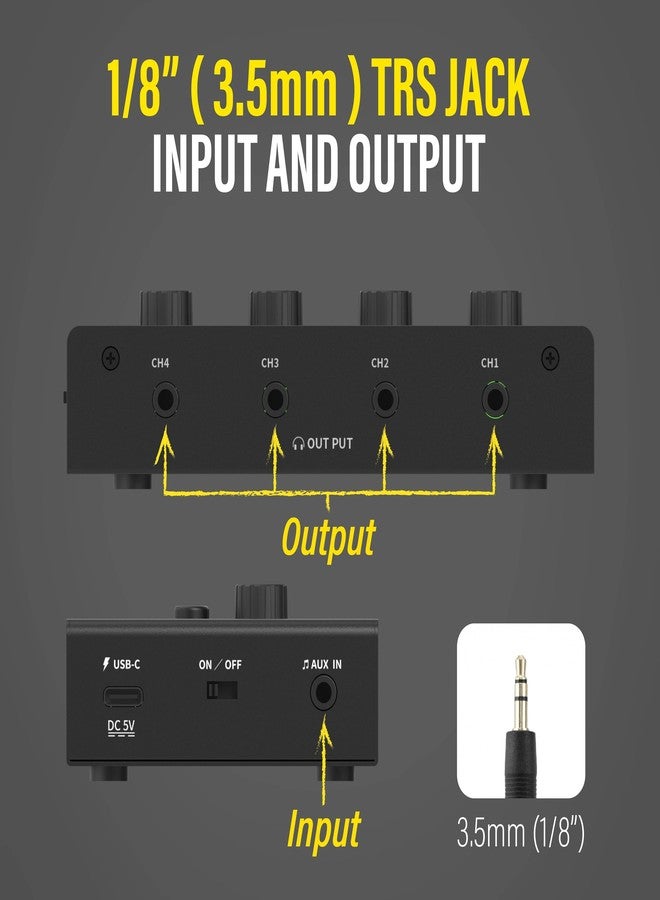 Superlux HA4D 4-Channel Premium Headphone Amplifier, Compact Headphone Amp with USB-C Power, Independent Volume & Mute Control, 3.5mm Audio Input/Output, Monitor for Studio, Podcast, Recording - Image 3