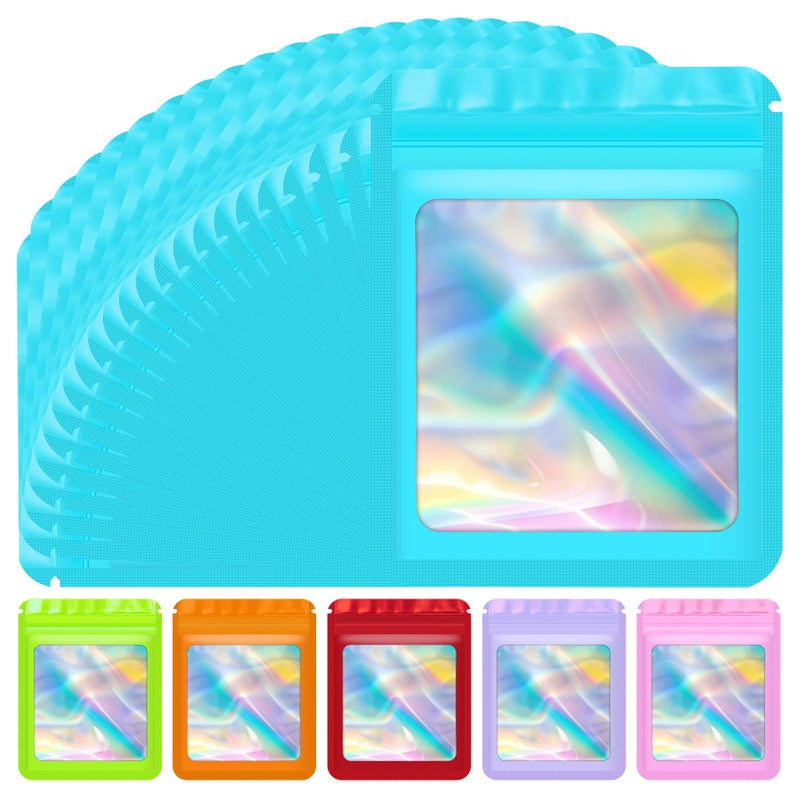 JETMORE 100 pcs Mylar Bags, Resealable Holographic Bags, Sealable Packaging Bag for Small Business, Freshie Supplies, Candy Sample Jewelry Product Bag, Foil Pouch for Party Favor (3Ã—3 Inch, Blue) - Image 1