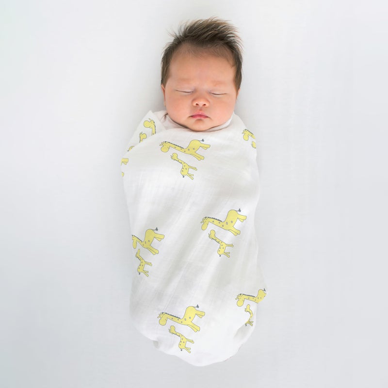 SwaddleDesigns Cotton Muslin Swaddle Blanket, Receiving Blanket for Baby Boys & Girls, Best Registry Gift, 46x46 inches, Little Giraffes, Yellow - Image 2