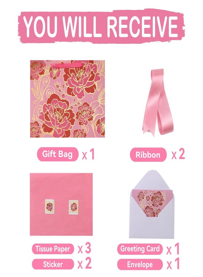 wishinside 16.5" Extra Large Rose Pink Gift Bag Set with Greeting Card and Tissue Paper(Foil Traced Flowers) for Celebrating Birthdays, Mother's Day, Weddings, Anniversary, Valentine's Day - 16.5”x5.5”x12.6”, 1 - Image 3