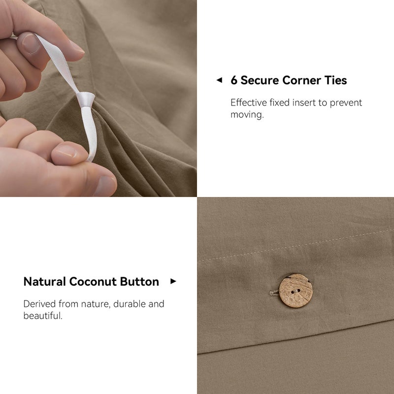 JELLYMONI Cotton Duvet Cover Queen Size - Khaki Comforter Cover with Button 100% Washed Cotton 3PCS Breathable Soft Solid Bedding Set Duvet Cover 90Ã—90in & 2 Pillowcases (NO Comforter) - Image 5