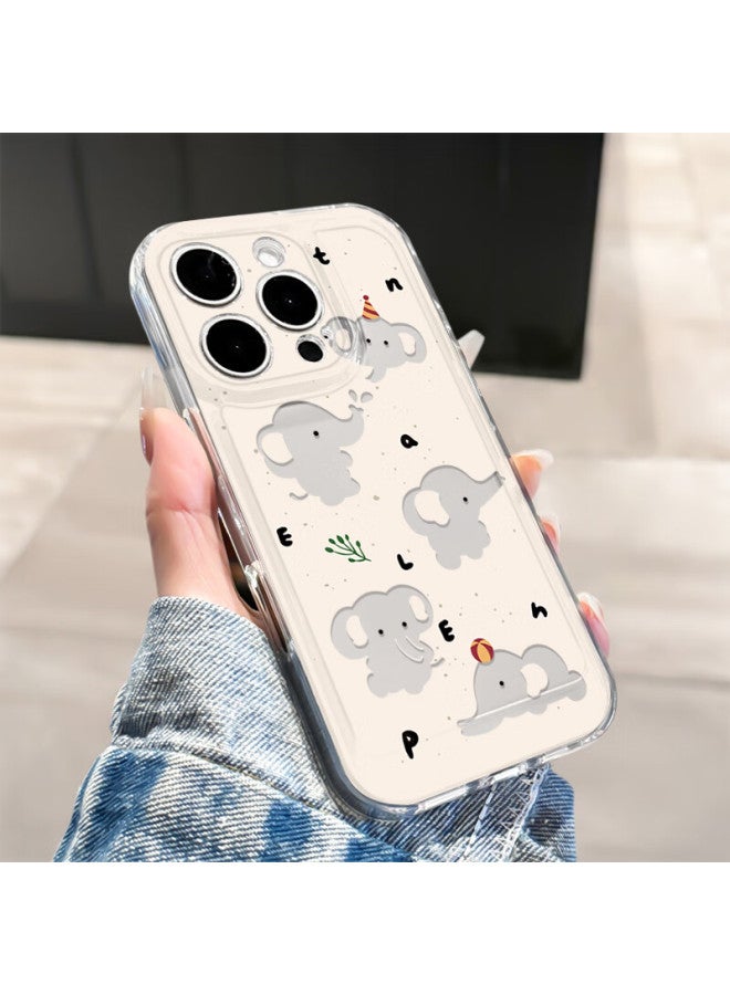 Inkaida Yingkaida Apple 16pro Phone Case Iphone 16pro Protective Cover Lens Full Coverage Anti-drop Skin-friendly Men And Women Transparent Painted White Base Small Elephant - Image 2