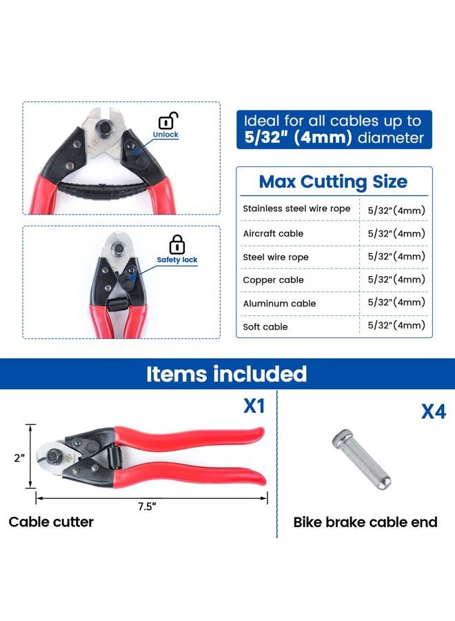 Muzata Bike Cable Cutter Wire Rope Heavy Duty Stainless Steel Aircraft Up to 5/32" for Deck Stair Railing Seal Metal Housing Fencing with 4Pcs Bike Bicycle Cable Cap End M015, CT1 - Image 2