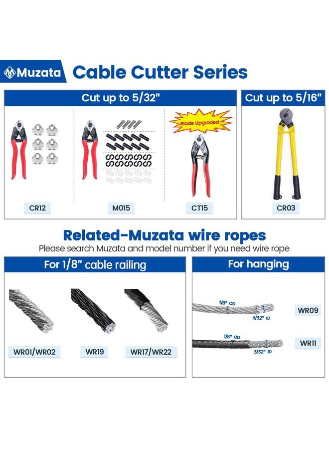 Muzata Bike Cable Cutter Wire Rope Heavy Duty Stainless Steel Aircraft Up to 5/32" for Deck Stair Railing Seal Metal Housing Fencing with 4Pcs Bike Bicycle Cable Cap End M015, CT1 - Image 4
