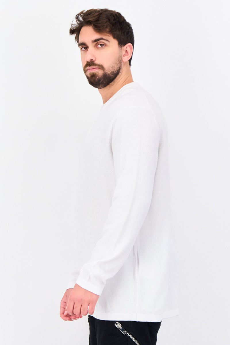 Celio Men Crew Neck Long Sleeve Textured Sweatshirts, White - Image 2