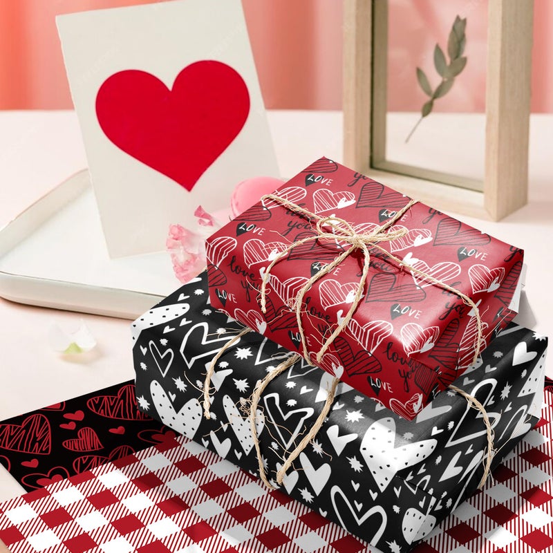 HOWAF 12 Sheets Valentine's Day Wrapping Paper, Love Heart and Sweet Lips Gift Wrapping Paper for Men Women Husband Wife Girl Friends Boy Friends Couple Valentinâ€™s Day Party Favors Gift Decor - Image 5