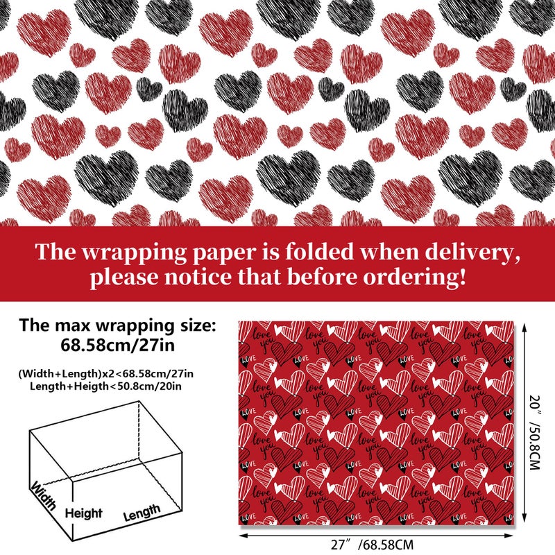 HOWAF 12 Sheets Valentine's Day Wrapping Paper, Love Heart and Sweet Lips Gift Wrapping Paper for Men Women Husband Wife Girl Friends Boy Friends Couple Valentinâ€™s Day Party Favors Gift Decor - Image 3