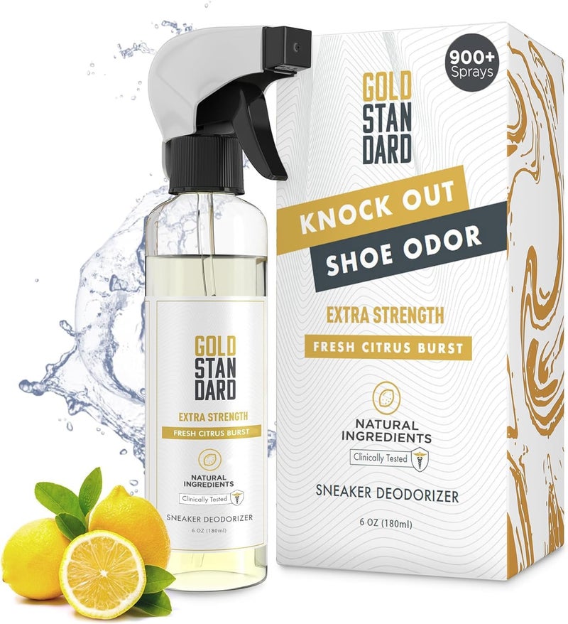gold standard Natural Shoe Deodorizer Spray & Odor Eliminator - 1 Pack 6 Oz Refreshing & Long Lasting Fresh Citrus Burst Shoe Spray - Footwear Freshener for Sneakers, Boots, and Athletic Shoes