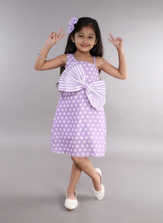 PinkChick Lavender Polka Dot A-Line Dress for Girls - Image 1