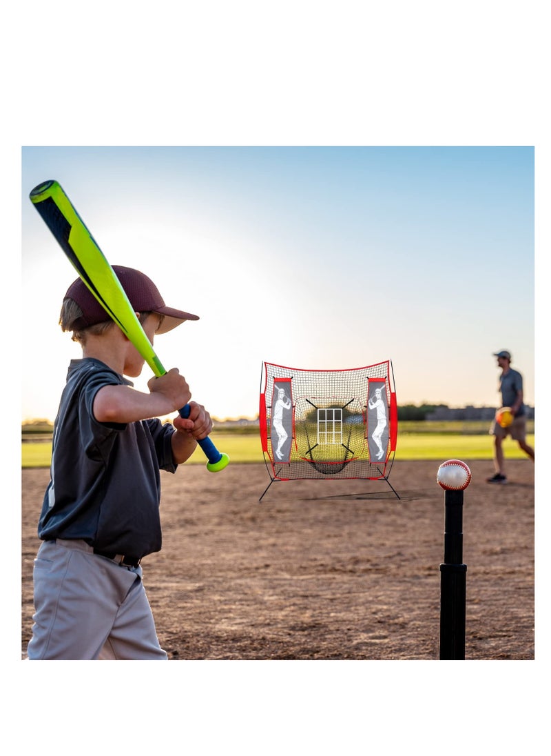 Excefore - 4 Pcs Baseball Pitching Net Set, Baseball Backstop Softball Practice Net, Target Dummy Batter Training Aids with Adjustable 9 Hole Pitching Net Strike Zone, Portable Hitting Trainer - Image 1