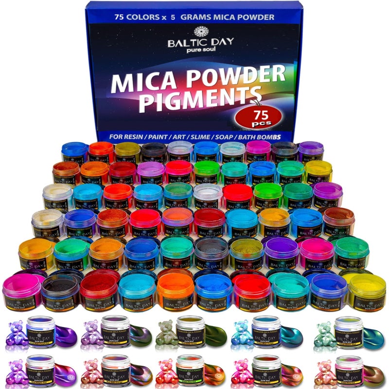 BALTIC DAY  Mica Powder 75 Colors  5 Chameleon Mica Powder for Epoxy Resin  Colorshift Mica  Resin Colorant for Lip Gloss Soap Making Candle Nail Bath Bomb Paint Car Freshies