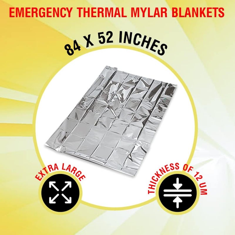 RAYWER Rawyer (50 Pack) Emergency Thermal Survival Blankets, Mylar Blankets for Outdoor, Camping, Hiking, Survival in Harsh Weather, Large Silver Thermal Sheets, Heavy Duty Survival Gear (50, 84x52) - Image 5