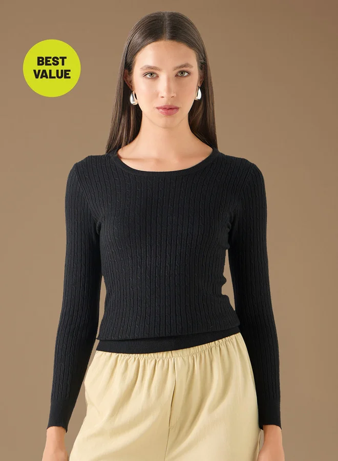 2Xtremz 2Xtremz Textured Sweater with Round Neck and Long Sleeves