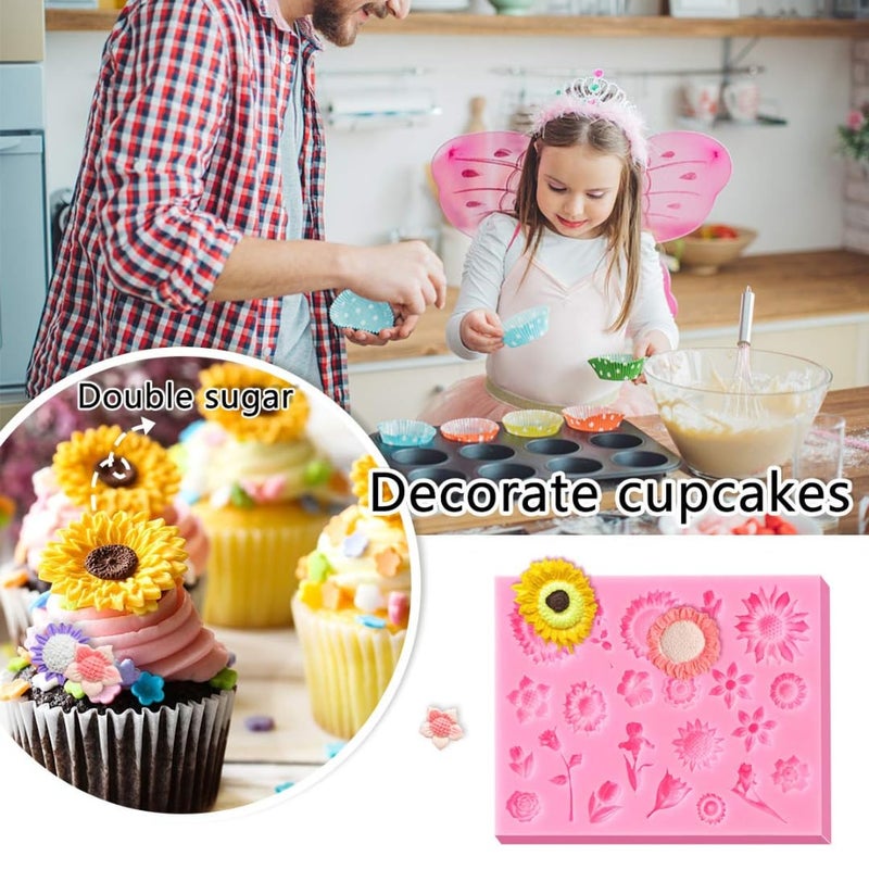 HUSAINI MART 1pc 21 Cavity Rose with 22 Cavity Sunflower Daisy Flower Mould ComboCake Decorating Topper Cupcake ChocolateCookieBrowniePastries DIY Baking Multicoloured - Image 3